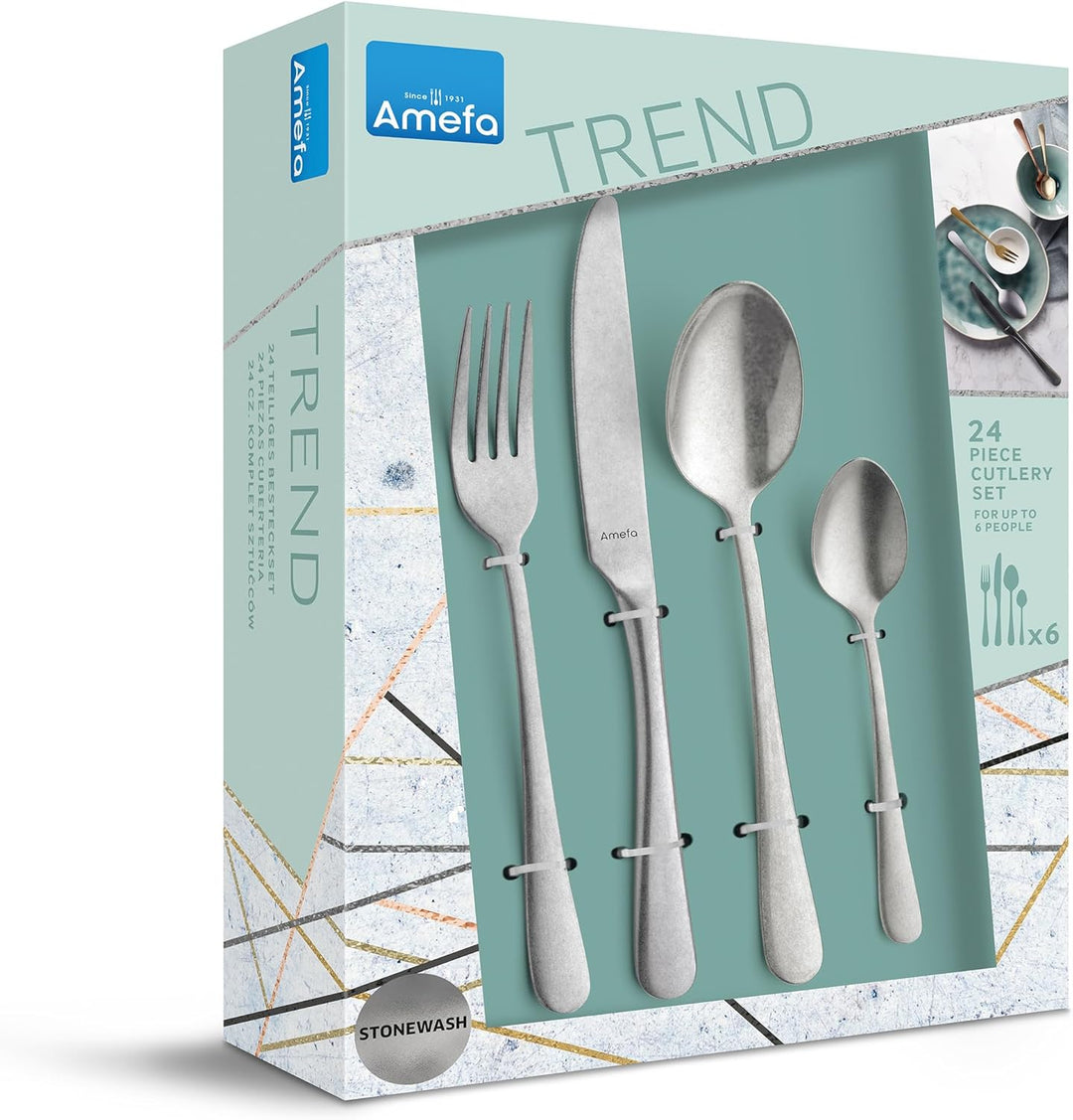 Amefa AUSTIN VINTAGE Besteck Set, Besteck für 6 Personen, 24-teilig, 18/10 Edelstahl, 13/0 Klingenst