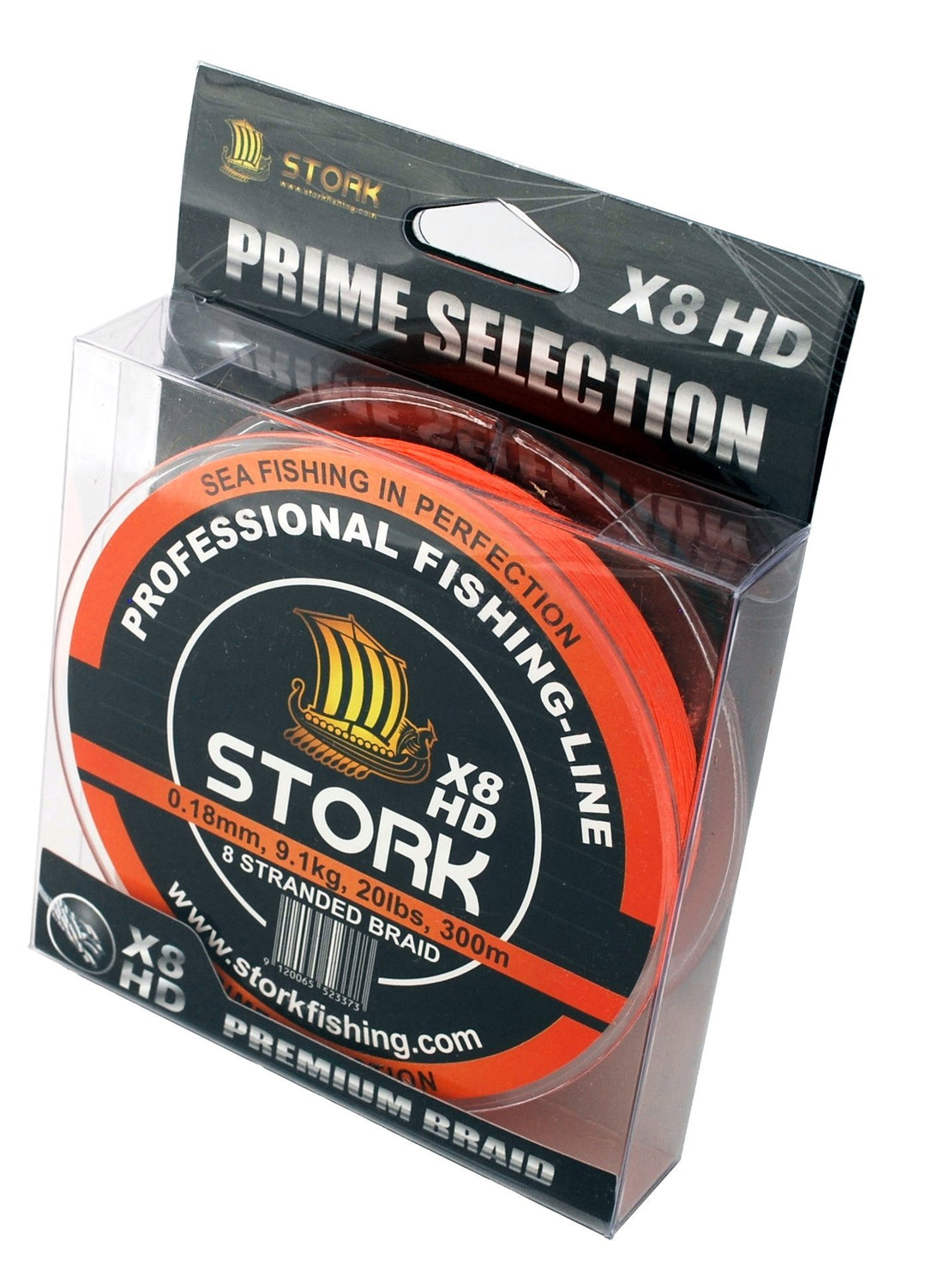 Stork HDx8, 8-Fach geflochtene Premium Angelschnur 300m Orange 15 lbs / 6.8 kg / 0.14 mm, Orange 15