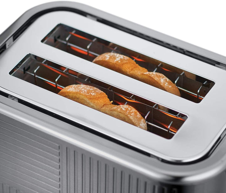 Russell Hobbs Toaster [für 2 Scheiben] Geo Edelstahl Grau (extra breite Toastschlitze, inkl. Brötche