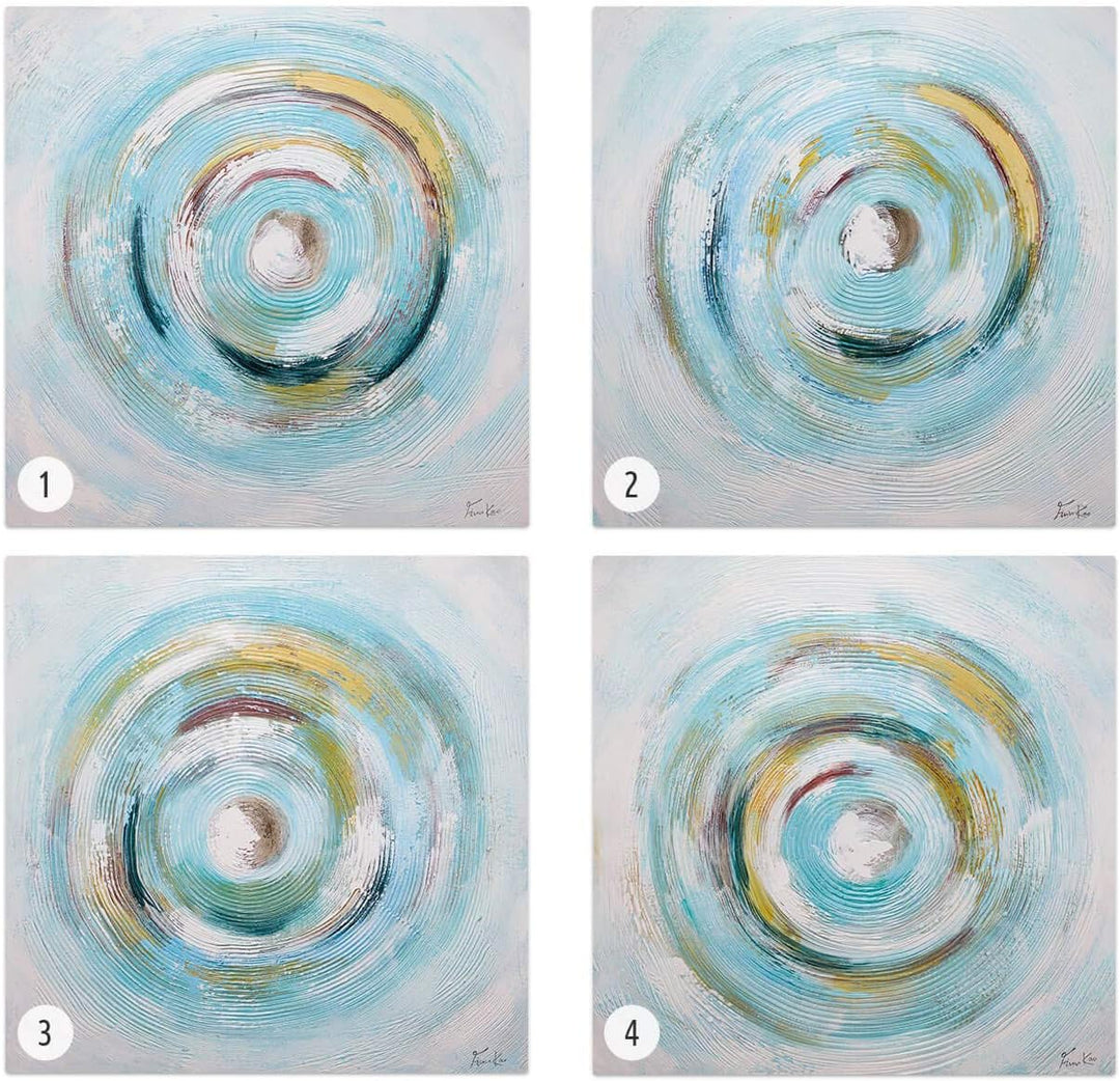 KunstLoft Leinwandbild | 100% HANDGEMALT | 80x80cm | Gemälde 'Gleaming Swirl' | Abstrakt | Blau Weis