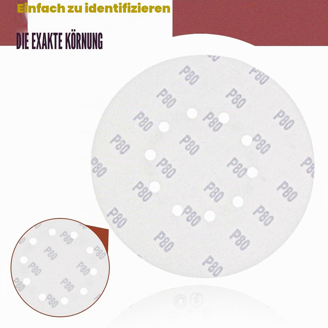 Schleifpapier 225mm Klett, 30 Stück Schleifscheiben 225mm (5xP80/P100/P120/P150/P180/P240 Körnung) 1