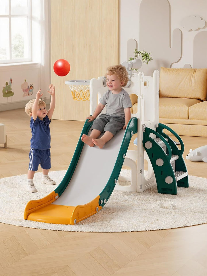 Rutsche für Kleinkinder mit Basketballkorb, Ball &amp; Spielzeug-Teleskop, Indoor &amp; Outdoor Spielplatz S