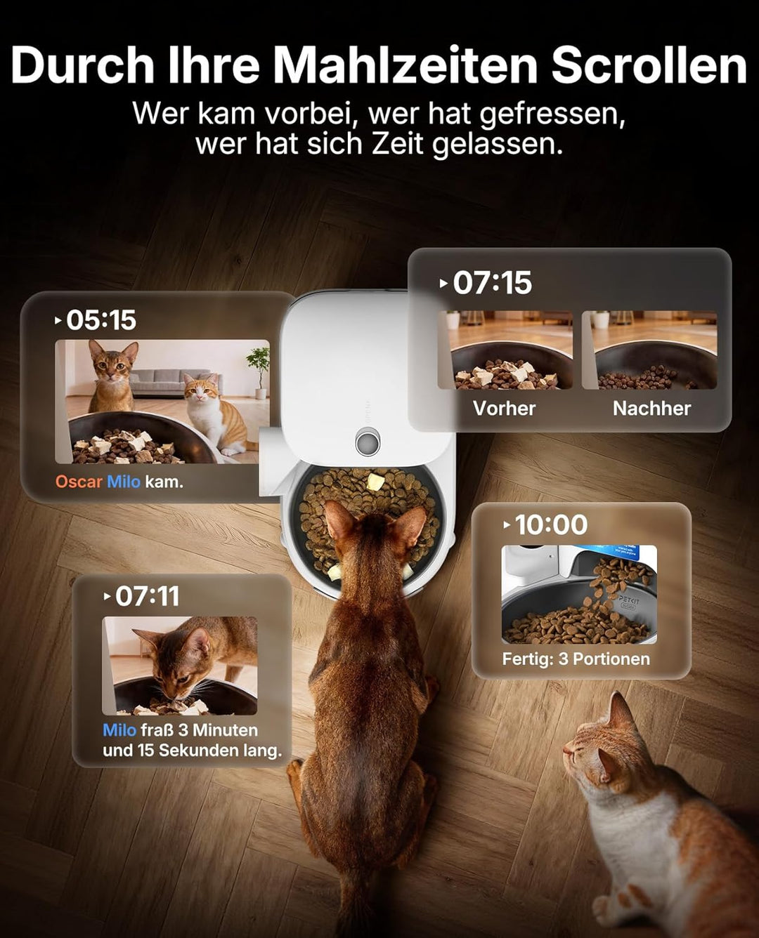 PETKIT YumShare Solo 2 Futterautomat Mit Kamera, Gesichtserkennung für Mehrere Katzen,KI Futterautom