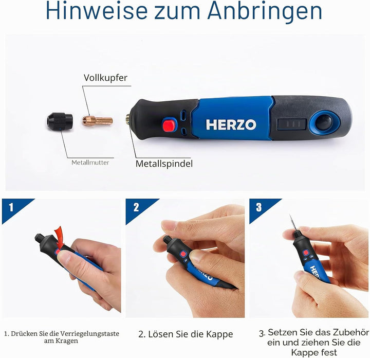 HERZO Mini Multifunktionswerkzeug, 3.7V Li-Ion Akku Mehrzweckschleifmaschine, mit 3 variabler Drehza