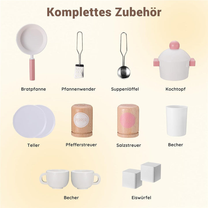 SainSmart Jr. Kinderküche Holz Spielküche für Kinder, Rosa – mit Licht & Sound, Eiswürfelspender, Mi
