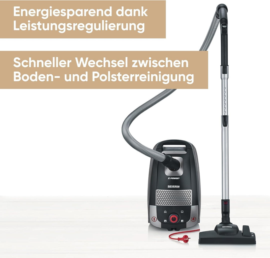SEVERIN Bodenstaubsauger mit Beutel, leistungsstarker Staubsauger mit praktischem Zubehör, leiser Sa