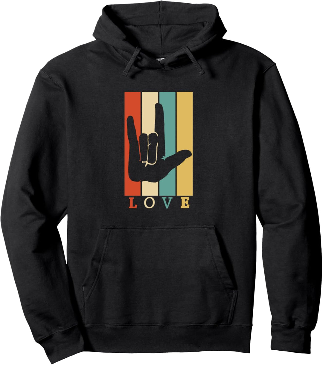 VIntage ASL Love Sign Language Gifts Pullover Hoodie