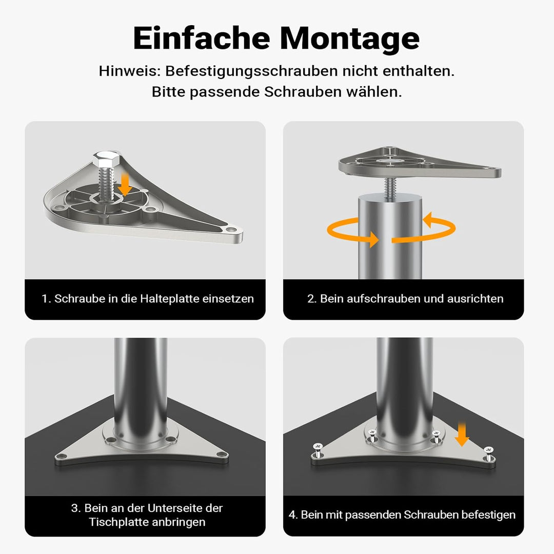 Wiltec Edelstahl Tischbein 4er Set Möbelfuss Verstellbar Ø60mm 870mm Chrom Chrom 870 mm, Chrom 870 m