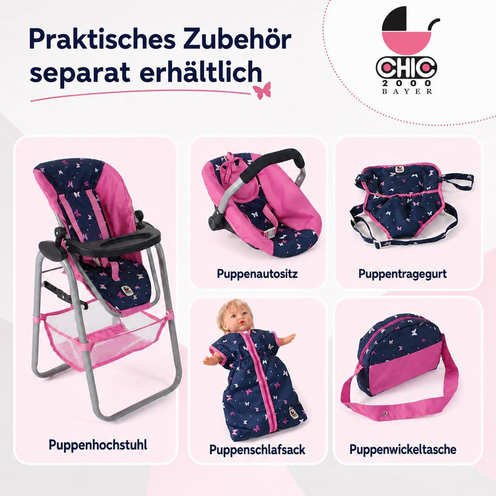Bayer Chic 2000 595-33 Puppenwagen Mika, 2in1 Kombipuppenwagen für Kinder von 4 bis 8 Jahren, Butter