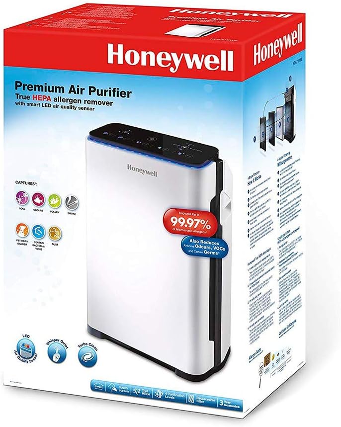 Honeywell Premium-Luftreiniger (True HEPA, Allergie, Luftqualitätssensor, CADR 204 m3/h, 4-stufige F