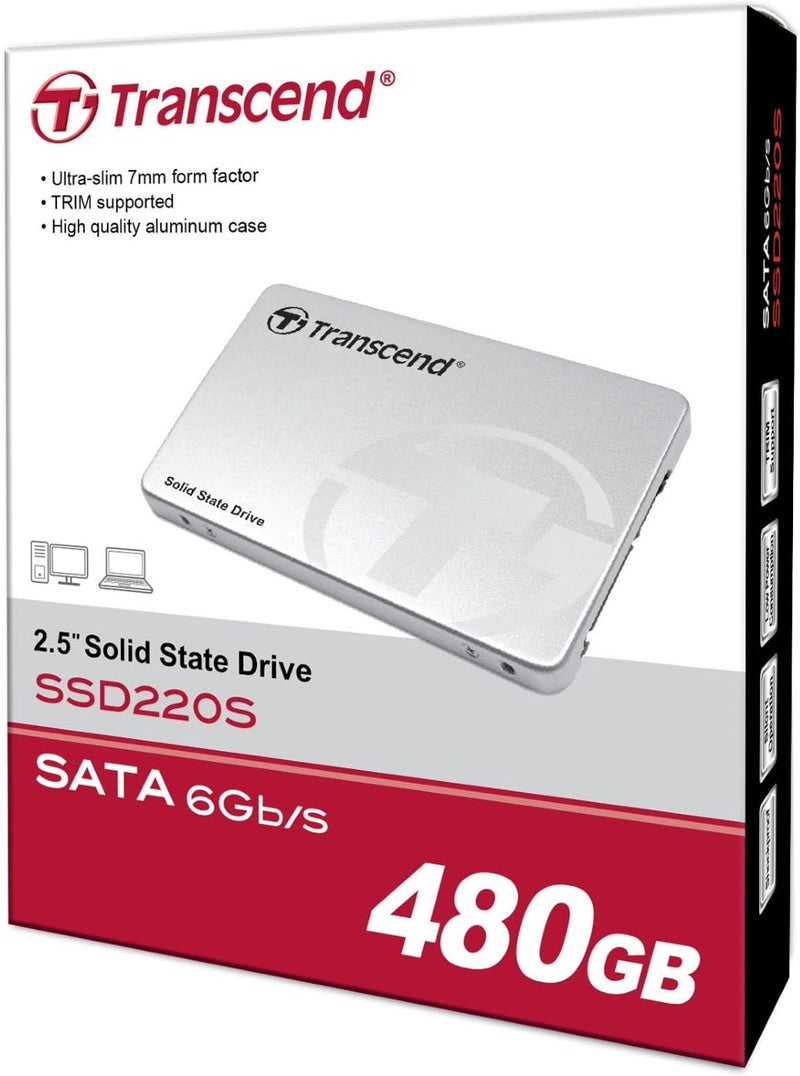 Transcend 480GB SATA III 6Gb/s SSD220S 2.5” SSD TS480GSSD220S 480GB Standardverpackung, 480GB Standa