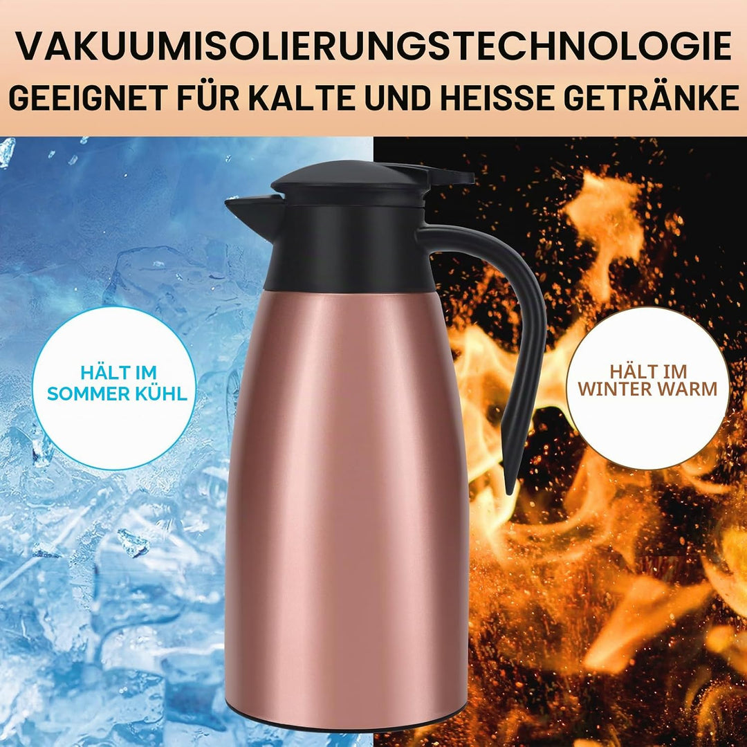 Thermoskanne, 2 l, Kaffeekanne, 304 Edelstahl, Doppel-Wall, Vakuum, isoliert, Kaffee, Thermoskanne,