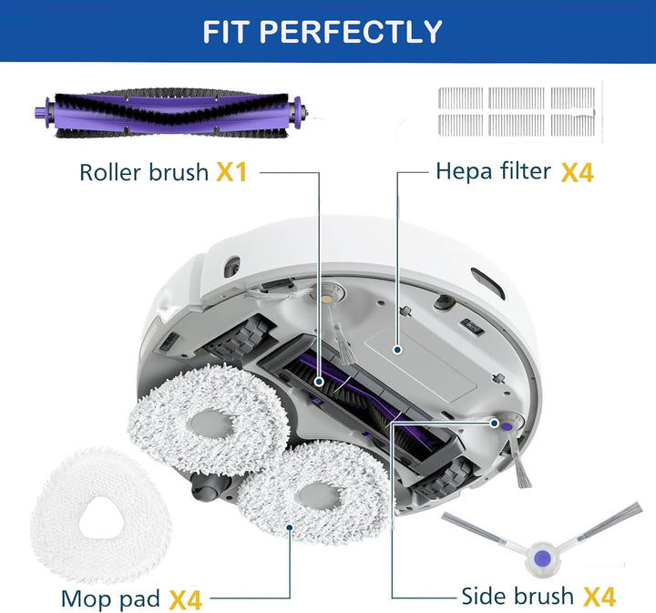 Zubehör für Narwal Freo Saugroboter, 1 Hauptbürste 4 Seitenbürsten 4 Wischtücher 4 HEPA Filter 1 Rei