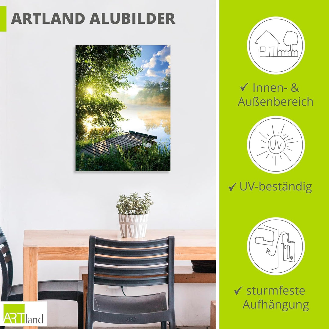 ARTland Wandbild Alu Verbundplatte für Innen & Outdoor Bild 45x60 cm Natur Landschaft Wald Baum See