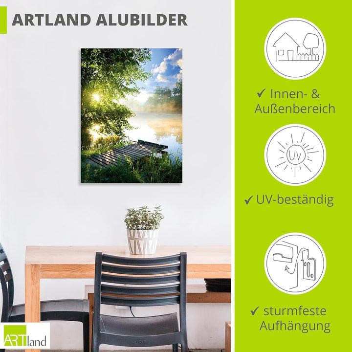 ARTland Wandbild Alu Verbundplatte für Innen & Outdoor Bild 45x60 cm Natur Landschaft Wald Baum See