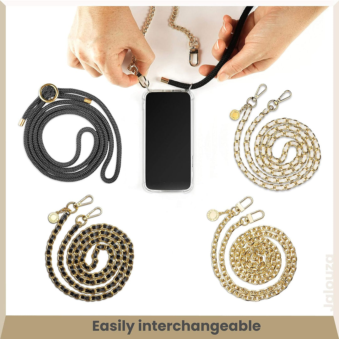 Jalouza Handykette, Kordel &amp; Hülle Bundle kompatibel mit iPhone 12 &amp; 12 Pro - Gliederkette in Silber