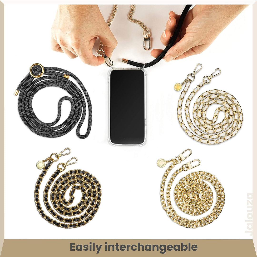 Jalouza Handykette, Kordel &amp; Hülle Bundle kompatibel mit iPhone 12 Pro Max - Ankerkette in Gold und