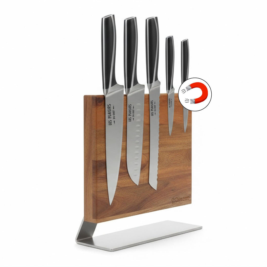 Magnetischer Messerblock aus Akazienholz mit Edelstahlbasis – Edles Design Messerhalter für bis zu 8