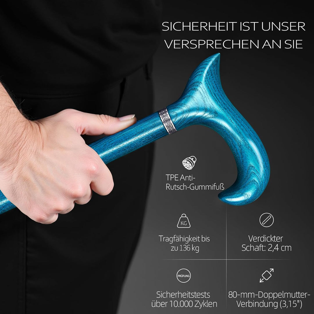 Handgefertigter Gehstock Holz Damen und Herren, mit 226 kg Belastbarkeit Gehstöcke Für Senioren,Ergo