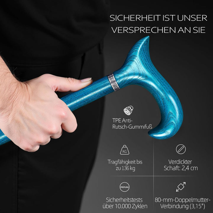Handgefertigter Gehstock Holz Damen und Herren, mit 226 kg Belastbarkeit Gehstöcke Für Senioren,Ergo