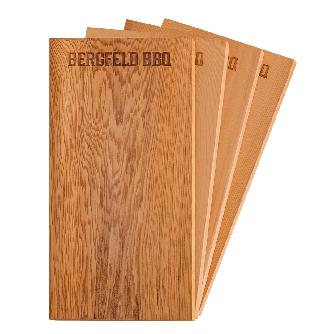 Bergfeld BBQ – 4 Stück Zedernholzbretter zum Grillen – 30x14x1 cm - Räucherbretter aus 100% kanadisc