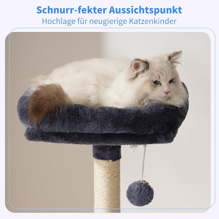 Heybly Kratzbaum, 125 cm Kleiner Katzenbaum, Geräumiges und Bequemes Kratzbaum mit Höhle, Oben Sitzs