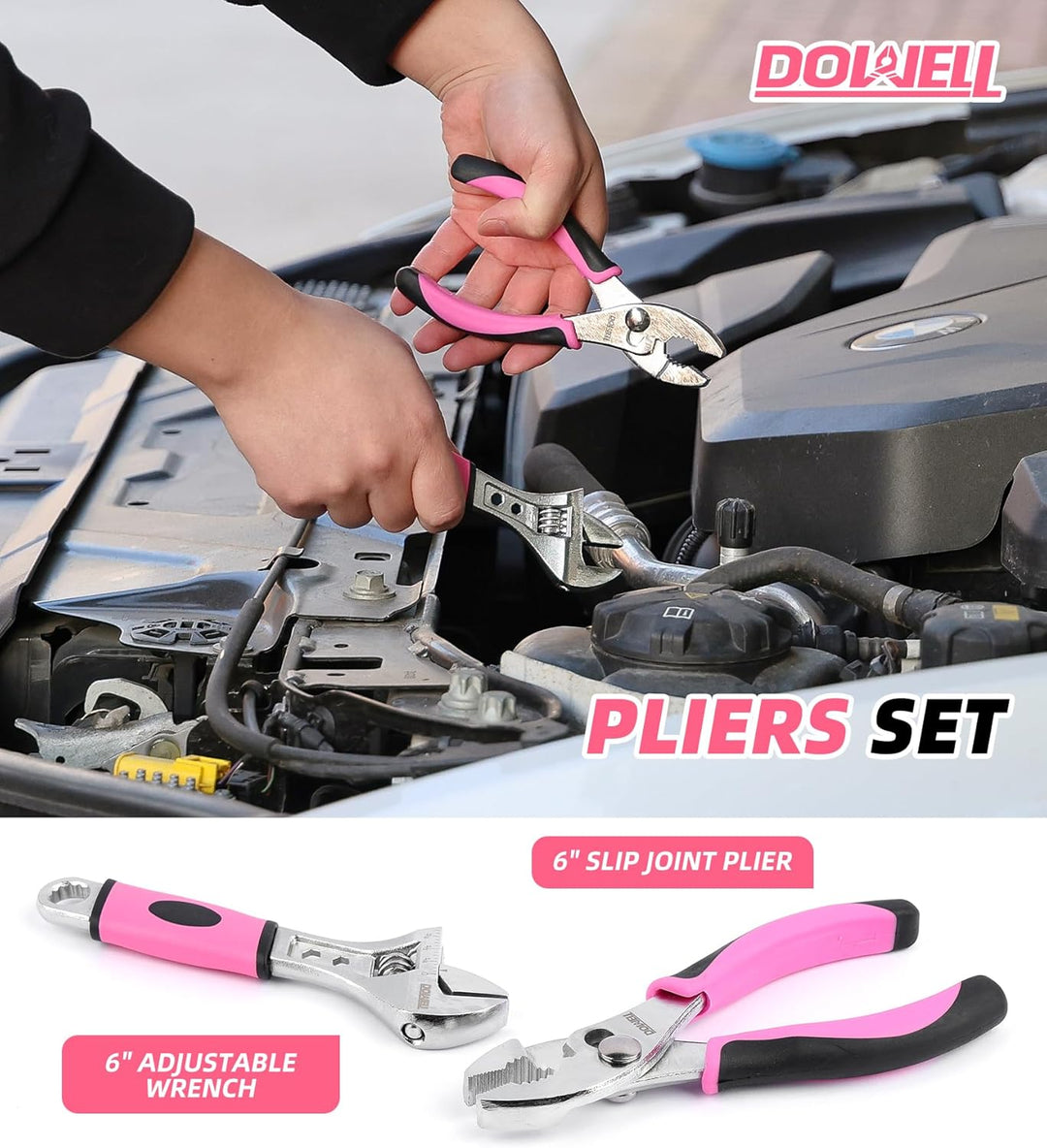 DOWELL Pinkes Werkzeugset für Damen, Mädchen, Damen, Haushaltswerkzeug-Set mit 35,6 cm Werkzeugtasch