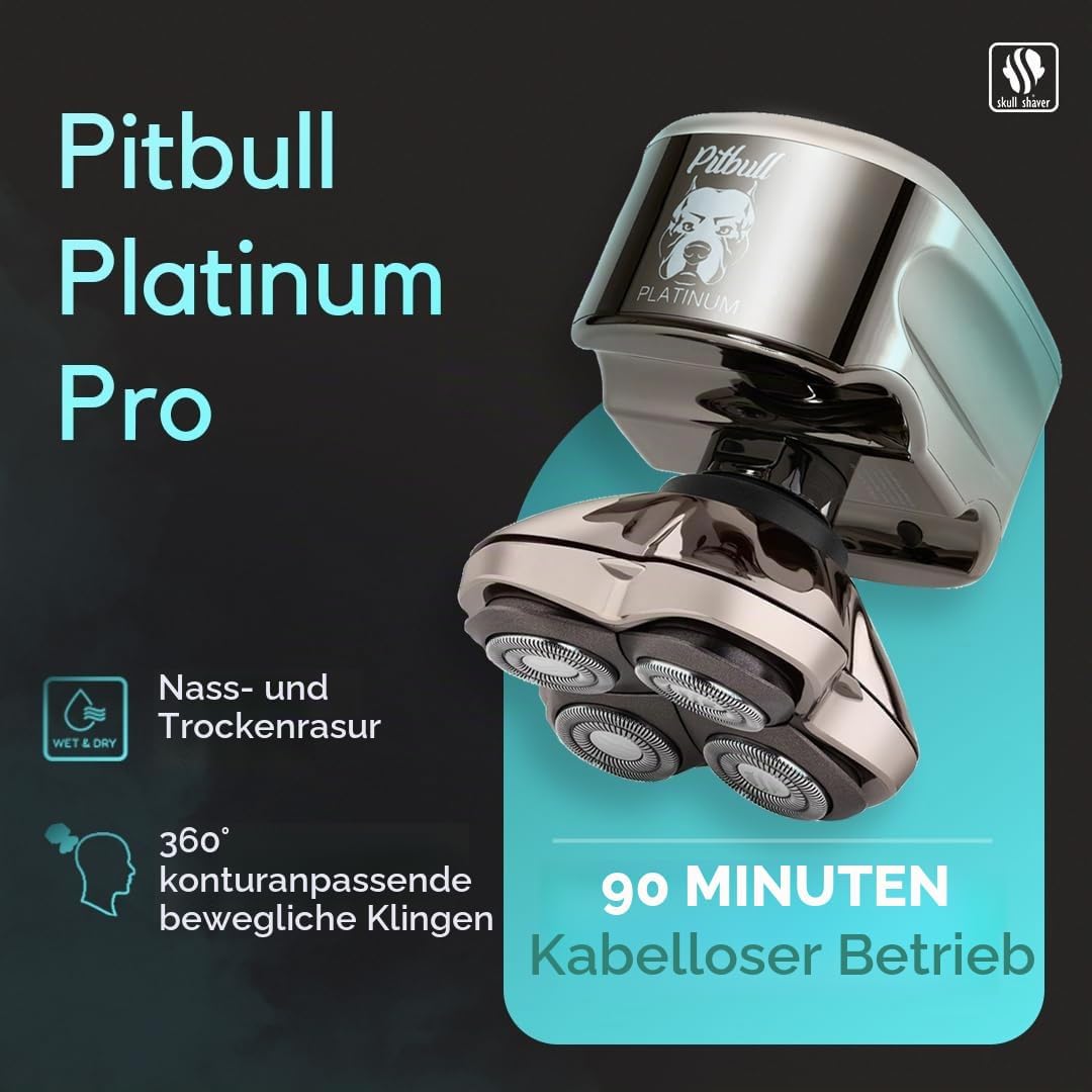 Skull Shaver Pitbull Platinum Pro PX5 - Elektrorasierer für Herren - Kabellos, Wiederaufladbar, Nass