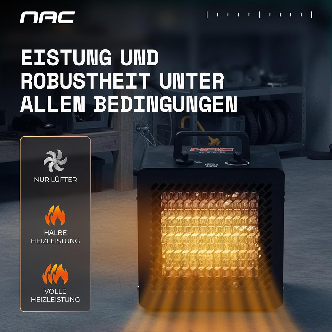 NAC Elektrischer Keramik Heizlüfter 3000 Watt - Heizstrahler mit Thermostat, Heizung Elektrisch - He