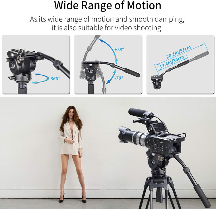 Fluidkopf, INNOREL H90, Videokamera Stativ Fluid Drag Pan Kopf für für DSLR-Kameras, Camcorder, Tele