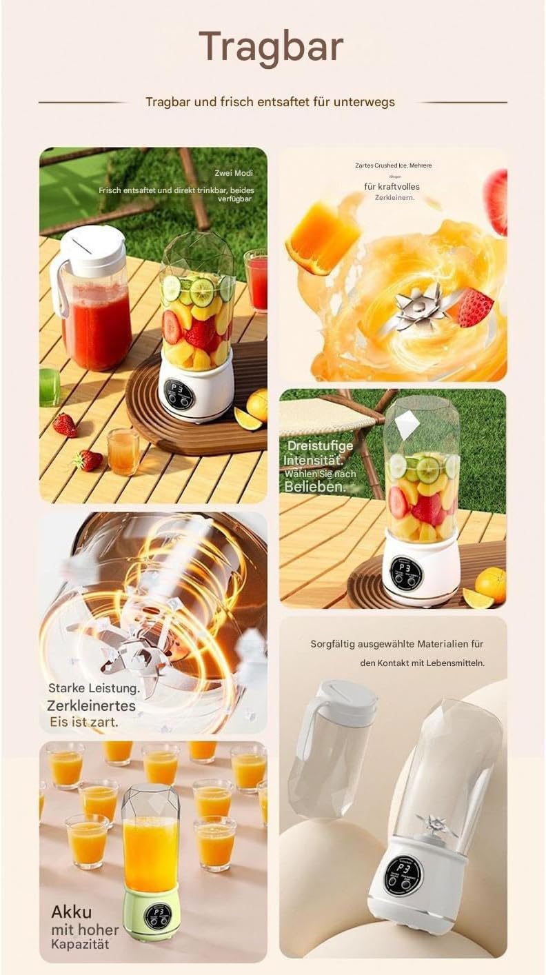 Kabelloser Und Tragbarer Mixer - 550 ml Auslaufsicherer Kabelloser Leistungsstarker Mixer für Shakes