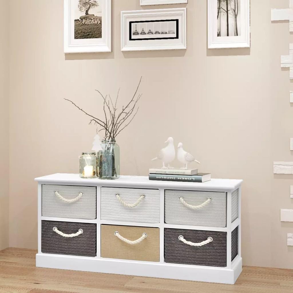 Festnight Aufbewarhungsbank 6 Schubladen Kommode Aufbewahrungsbox Schrank Holz 95 x 28 x 47 cm