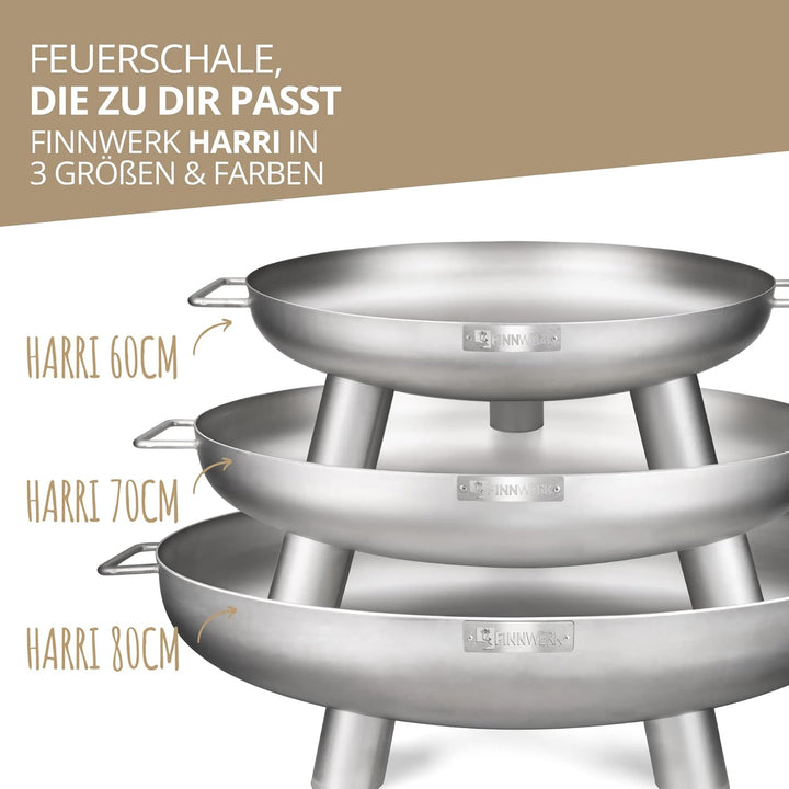 Finnwerk HARRI Feuerschale aus Edelstahl 70 cm - Exklusive Feuerstelle im matten Finish - Feuerschal