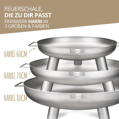 Finnwerk HARRI Feuerschale aus Edelstahl 70 cm - Exklusive Feuerstelle im matten Finish - Feuerschal