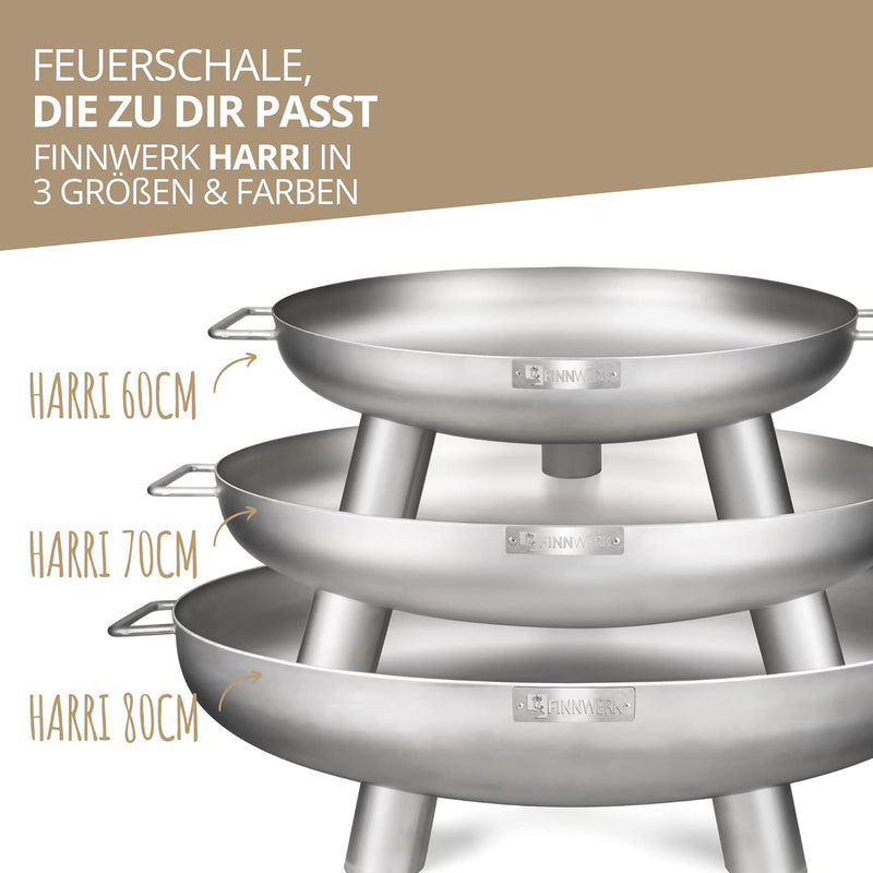 Finnwerk HARRI Feuerschale aus Edelstahl 70 cm - Exklusive Feuerstelle im matten Finish - Feuerschal
