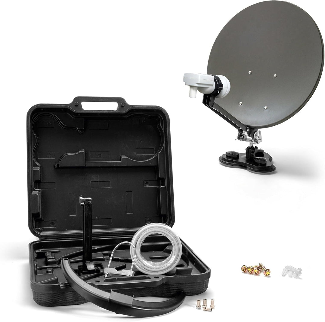 XORO 38,5 cm Camping Satellitenantenne MCA 38 HD Set, inkl. Single LNB mit integriertem Satfinder, 1