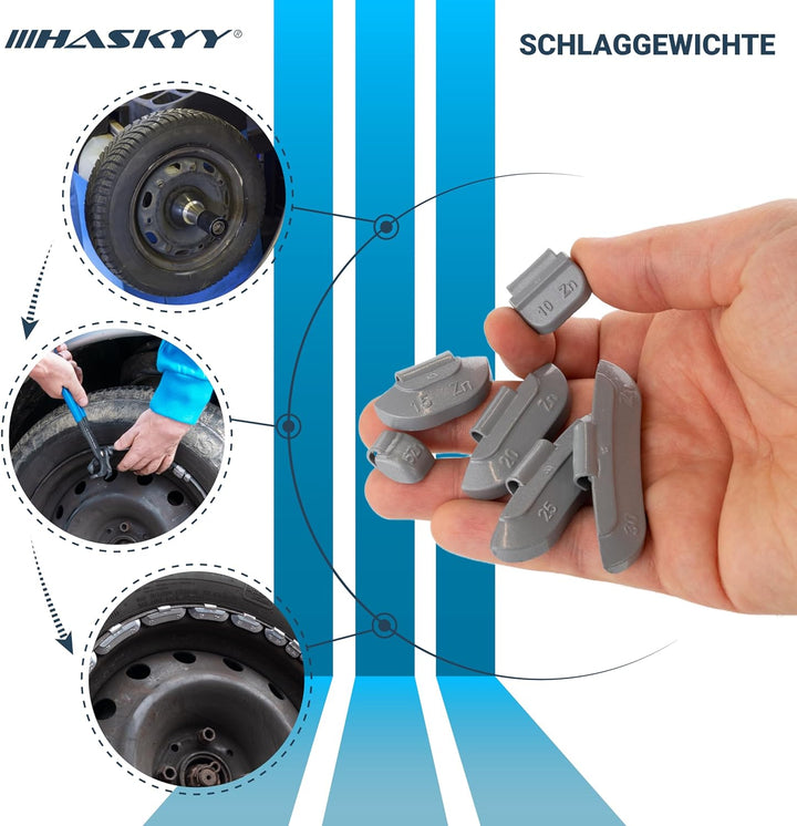 225x HASKYY Schlaggewichte Auswuchtgewichte Wuchtgewichte Sortiment für STAHLFELGEN // je 50 von 5g,