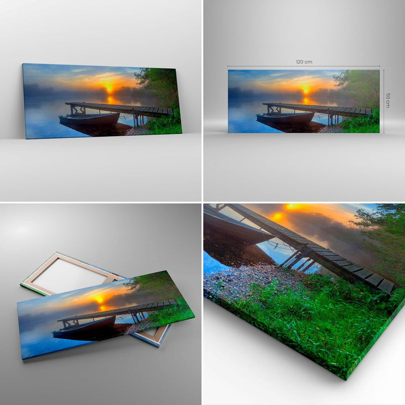 Wandbilder Dekoration Wohnzimmer Landschaft Meer Sommer Sonne Panorama Bilder auf Leinwand 120x50cm