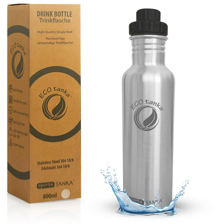 ECOtanka 0,8l sportsTANKA™ Edelstahl Trinkflasche mit Reduzier-Verschluss, Edelstahl, BPA-frei 800 m
