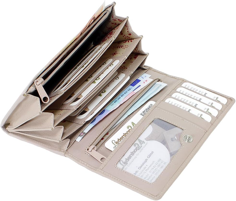 Branco Damen Geldbörse Portemonnaie Leder Damenbörse Damen Geldbeutel taupe, Taupe
