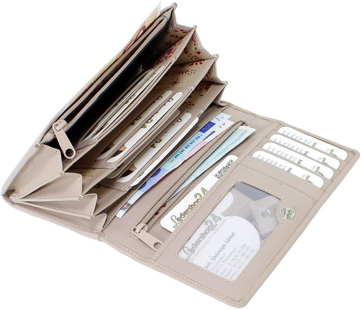 Branco Damen Geldbörse Portemonnaie Leder Damenbörse Damen Geldbeutel taupe, Taupe