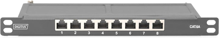 DIGITUS CAT 6A Patch Panel, geschirmt,8-Port 1/2HE, 10", Rack Mount,schwarz RAL 9005, DN-91608S-SL-E