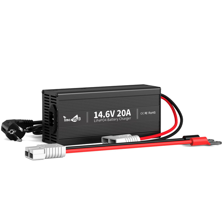 Timeusb LiFePO4 ladegerät 14,6V 20A Batterieladegerät 12V für Lithium-Eisenphosphat-Batterie, Schnel