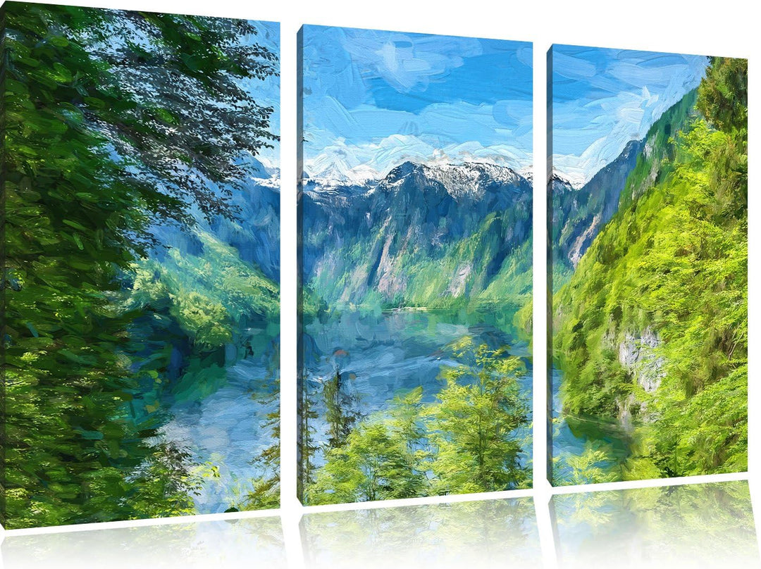 Pixxprint Blick auf den Königssee Kunst als Leinwandbild/Grösse: 3 Teilig (120x80) cm/Wandbild/Kunst