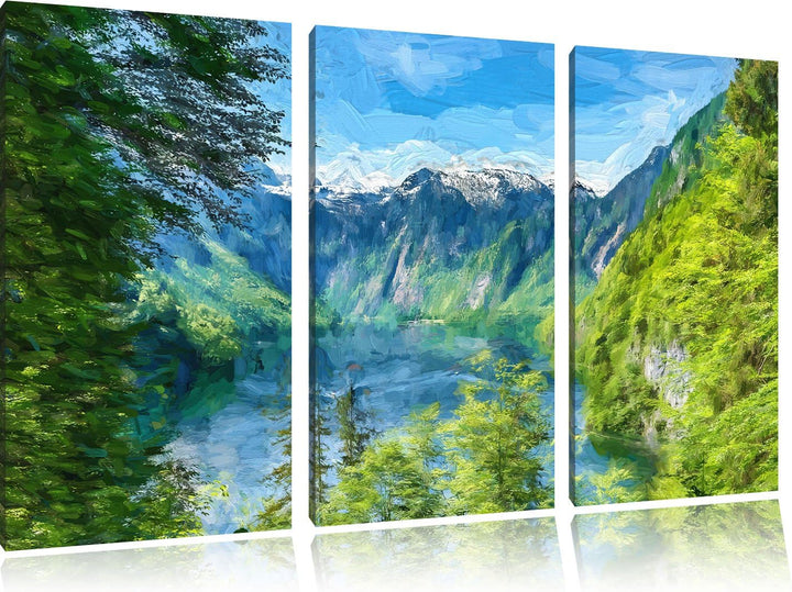Pixxprint Blick auf den Königssee Kunst als Leinwandbild/Grösse: 3 Teilig (120x80) cm/Wandbild/Kunst