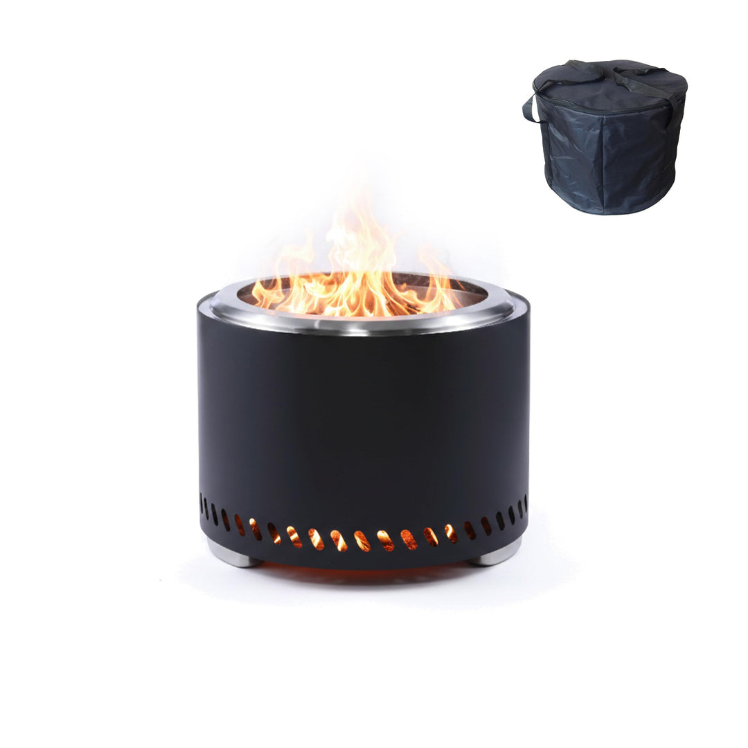 Relaxdays Feuerschale ohne Rauch, Edelstahl, HxD 35 x 49,5 cm, Aschebehälter & Tasche, rauchfreie Fe