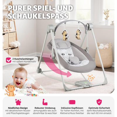 tectake® Babyschaukel, Baby Erstausstattung, Wippe elektrisch, Schaukel mit Spielbogen, Babyspielzeu