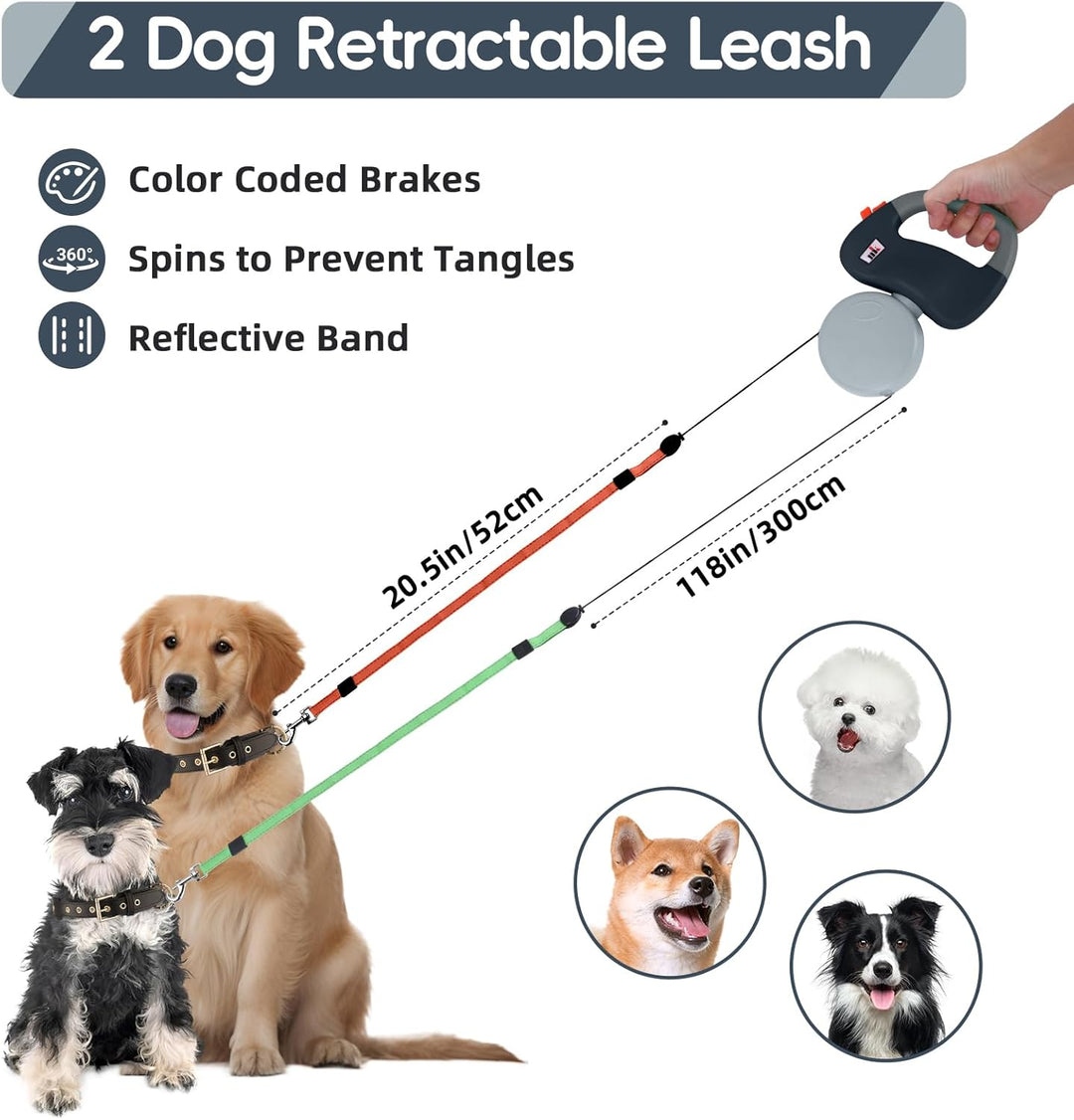 Doppelte Einziehbare Hundeleine Makife Dual Doggie Pet Leash Hundeleine Automatische Hund Versenkbar