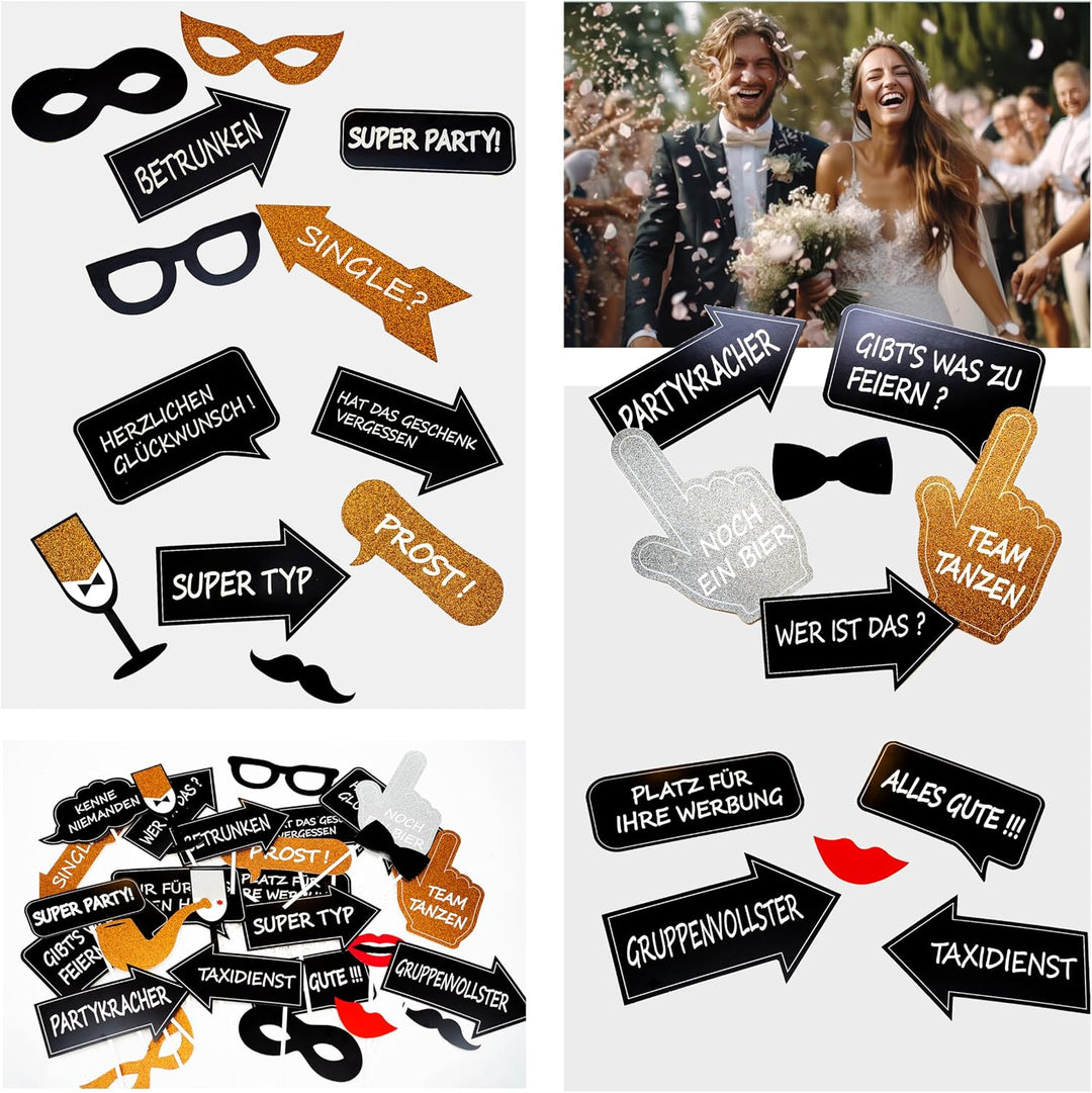 V.2 ORIGINAL Hochzeit Requisiten Fotobooth Fotobox Accessoires Fotoprops Lustige Fotorequisiten, JGA