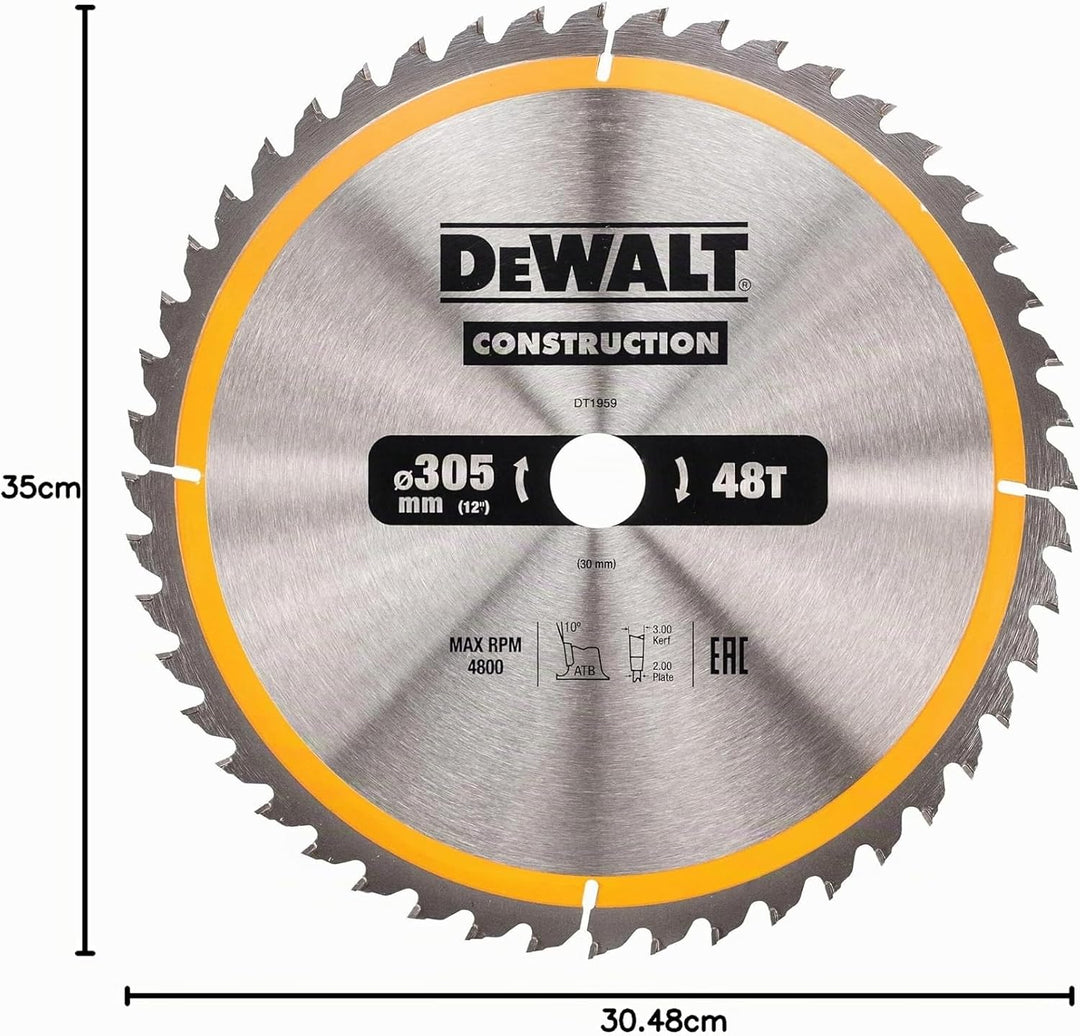 DeWalt Bau-Kreissägeblatt für Stationärsägen/Kreissägenblatt DT1959 (305/30 mm 48 WZ, universeller E